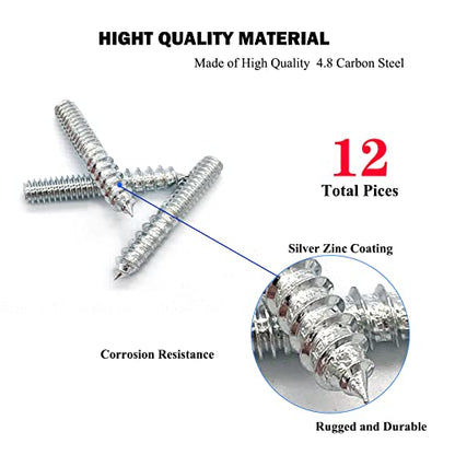 12 Pack 1/4-20 x 1-1/2 Inch Silver Hanger Bolts, Double Headed, Carbon Steel, 4.8 Grade, 37mm Length - size: Silver 1/4-20"x1-1/2"-12PCS