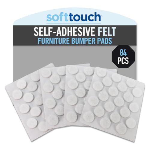 SoftTouch 3/8" Round Mini Self-Stick Felt Bumper Pads for Protecting Hard Surface Flooring, Small Adhesive Furniture Mover Pads, 84-Count, White - color: White