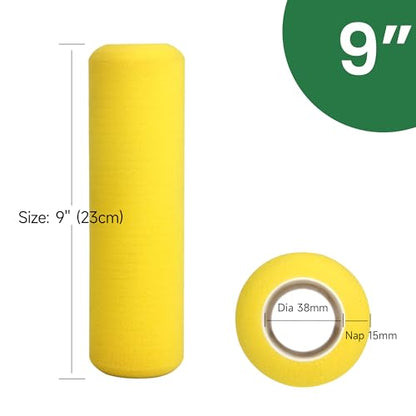 VOOMEY 9 inch Foam Paint Roller Cover(Blade-Cut Sponge), Pack of 3 - color: 3pcs yellow