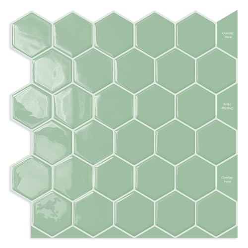 10-Sheet Hexagon Peel and Stick Kitchen Backsplash Tiles,Honeycomb Waterproof Self-Adhesive Wall Tile Stick on Backsplash for Kitchen,RV and Bathroom(Sage Green,12"×12") - color: Sage Green