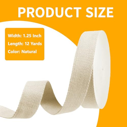 Natural Heavy Cotton Webbing 1-1/4 Inch, 12 Yards Cotton Webbing Strap for Rug Binding Trim, Seam Reinforcement & Homemade Cloth Belt Supplies - size: Width: 1-1/4 Inch