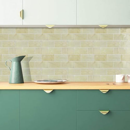 STICKGOO 10-Sheet Backsplash Peel and Stick Subway Tile(Thicker Design) - color: Faux Yellow Travertine