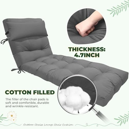 76 x 22 x 4.7 Waterproof Chaise Lounge Chair Cushion Outdoor Gray - color: Grey, size: 1 Pack