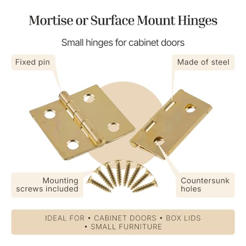 Brass Butt Hinges - 1-1/2" x 1-1/2" - Pack of 2 - Cabinet Door and Box Hinges - BH6-SB (1) - color: Brass