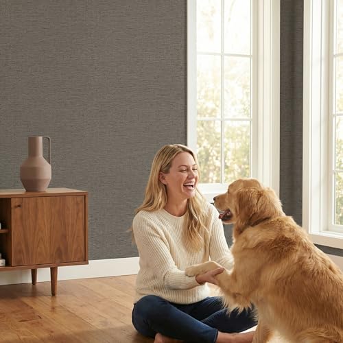 WADILE Grasscloth Peel and Stick Wallpaper 15.7in x 78.7in, Textured Contact Paper for Cabinets, Faux Linen Wall Paper Pull and Stick, Fabric Vinyl Wallpaper Self Adhesive Brown Gray - color: Brown Gray, size: 15.7" x 78.7"