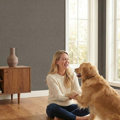 WADILE Grasscloth Peel and Stick Wallpaper 15.7in x 78.7in, Textured Contact Paper for Cabinets, Faux Linen Wall Paper Pull and Stick, Fabric Vinyl Wallpaper Self Adhesive Brown Gray - color: Brown Gray, size: 15.7" x 78.7"