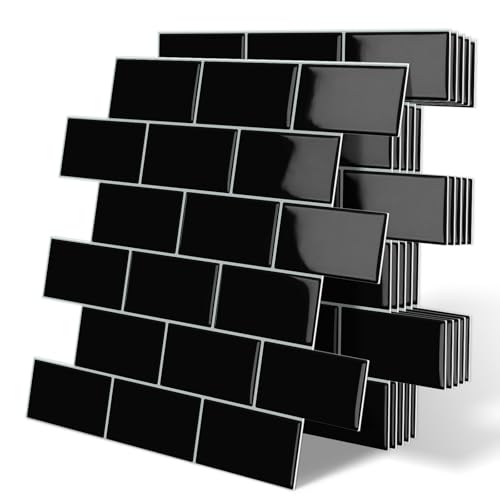 Black Peel and Stick Backsplash Subway Tile for Kitchen 10-Sheet - color: Black