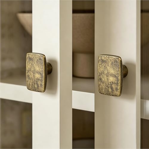 Antique Brass Cabinet Knobs Solid Zinc Alloy Vintage Dresser Drawer Pulls (6, Retro Rectangle)