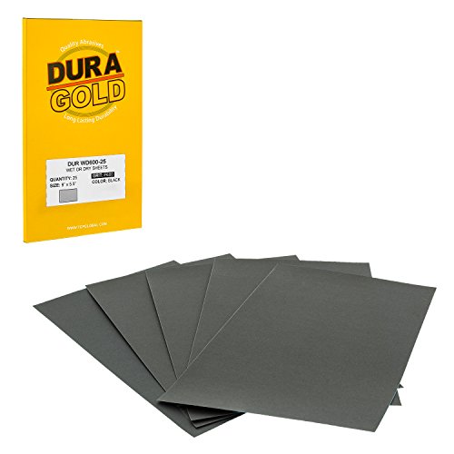 Dura-Gold 5-1/2" x 9" Wet or Dry Sandpaper Sheets, 600 Grit, Box of 25 - size: 600-Grit