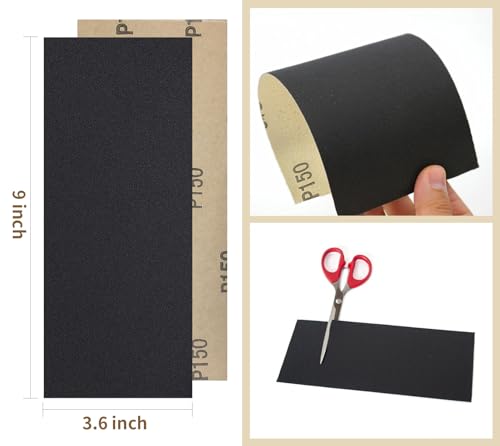 Sand Paper Variety Pack, 10PCS Wet/Dry Coarse Sandpaper for Wood Metal Crafts and Car Sanding, 150 Grit, 9 x 3.6 Inch - size: 150-Grit
