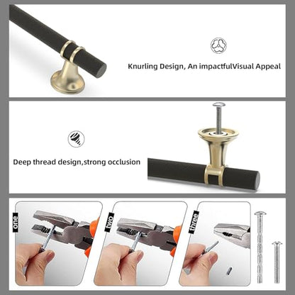10 Pack 7.5 Inch Black and Gold Kitchen Cabinet Handles - color: Black and Brushed Gold Knurled, size: 7-1/2'' Hole Center(192mm)