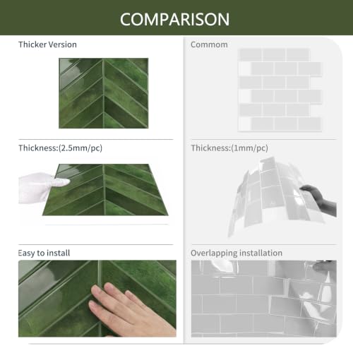 10 Sheets Thicker Herringbone Peel and Stick Backsplash - color: Forest Green