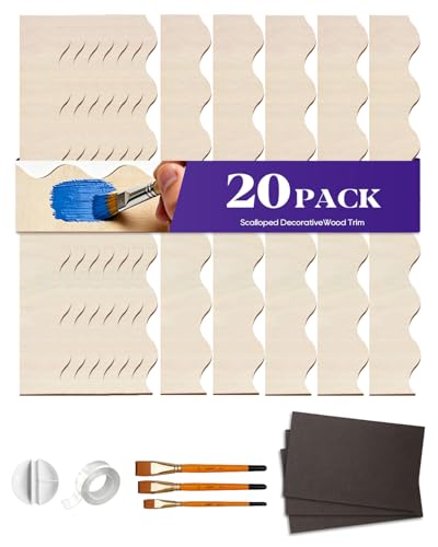 20 Pack Unfinished Scalloped Decorative Wood Trim, Wood Scalloped Edge Trims, Cute DIY Moulding Trim for Home Wall, Cabinet Doors, Window Sills, Shelves（15.7 x 1.57 Inch）