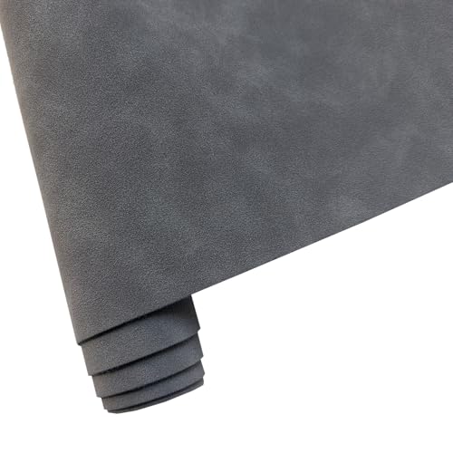 16" x 54" Faux Suede PU Leather Fabric for Crafts, Vintage Vegan Leatherette Fabric for Home Upholstery Handbags Purse DIY Repair Projects-Dark Gray - color: Dark Gray