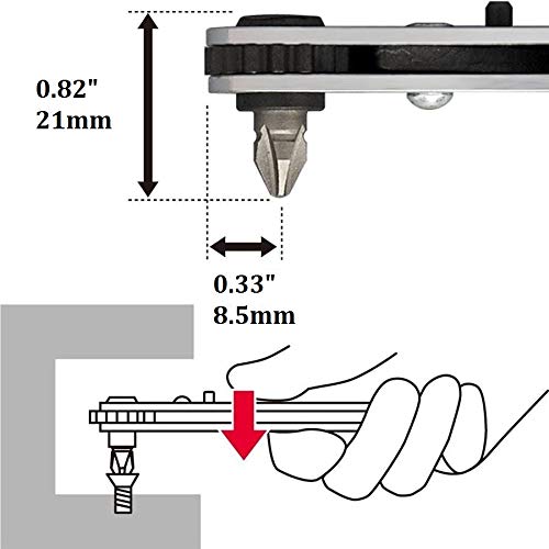 ANEX Ultra Low Profile Offset Ratcheting Screwdriver 90 Degree Angled For Tight Area (Magnetic 5 Bits Set) Straight Flathead, Green - color: Green (5 Bits)
