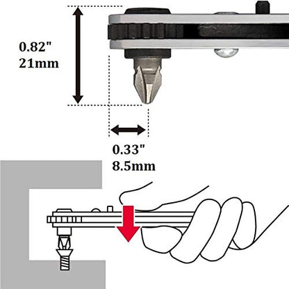 ANEX Ultra Low Profile Offset Ratcheting Screwdriver 90 Degree Angled For Tight Area (Magnetic 5 Bits Set) Straight Flathead, Green - color: Green (5 Bits)