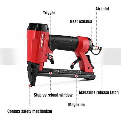 WORKPRO Pneumatic 20 Gauge Staple Gun, T50 Upholstery Stapler with 1260pcs Staples 1/4”to 5/8”, Rear Exhaust, for Carpentry, Woodworking and DIY Projects - size: 20 Gauge Standard