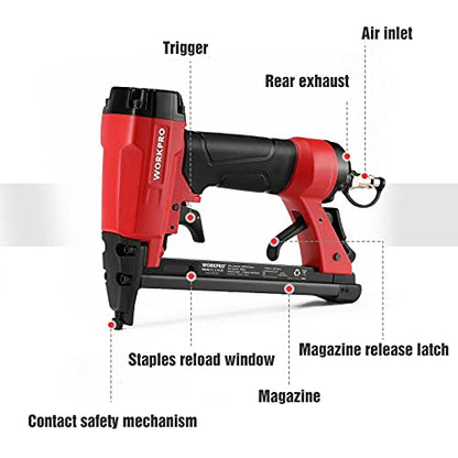 WORKPRO Pneumatic 20 Gauge Staple Gun, T50 Upholstery Stapler with 1260pcs Staples 1/4”to 5/8”, Rear Exhaust, for Carpentry, Woodworking and DIY Projects - size: 20 Gauge Standard