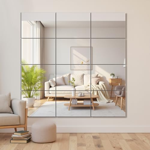 Delma Frameless Mirror Tiles 16"x12"x12 Pcs Wall Mounted - size: 16''x12''-12PCS