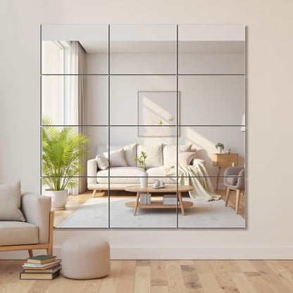 Delma Frameless Mirror Tiles 16"x12"x12 Pcs Wall Mounted - size: 16''x12''-12PCS