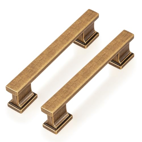 Probrico 10 Pack Antique Brass Cabinet Handles 3 3/4 Inch(96mm) Hole Center Kitchen Cabinet Pulls, Vintage Brass Cabinet Hardware for Cupboard Antique Brass Dresser Drawer Pulls - color: Antique Brass, size: 3.75 inch hole center