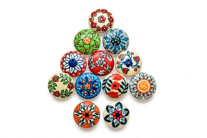 JGARTS 12 x Mix Vintage Look Flower Ceramic Knobs Door Handle Cabinet Drawer Cupboard Pull (12 Flat)