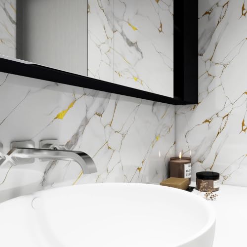 White Gold Marble Contact Paper 23.6"X236.2" Peel and Stick Wallpaper - color: White Gold, size: 23.6" x 236"