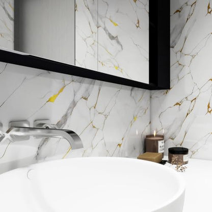 White Gold Marble Contact Paper 23.6"X236.2" Peel and Stick Wallpaper - color: White Gold, size: 23.6" x 236"