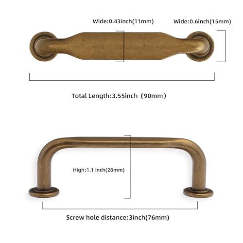 10 Pack 3 inch Antique Brass Kitchen Cabinet Handles - color: Antique Brass, size: 3'' Hole Center(76mm)