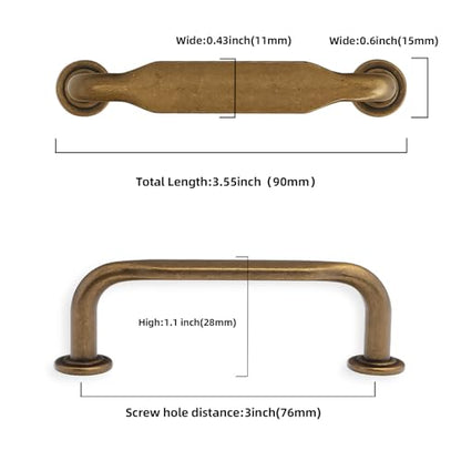 10 Pack 3 inch Antique Brass Kitchen Cabinet Handles - color: Antique Brass, size: 3'' Hole Center(76mm)