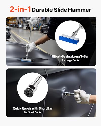 VEVOR Dent Puller Kit, 61 PCS Paintless Dent Removal Kit with Golden Lifter, Slide Hammer T-Bar, Glue Gun, Auto Body Hail Damage Repair Remover Tools for Car Refrigerator Large Small Door Ding Repair - size: 61PCS