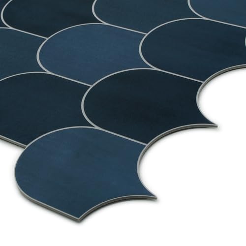 10-Sheet Fish Scale Peel and Stick Backsplash Tile, 11.4" x 10.9" Stone Composite Scallop Handmade Looks Self-Adhesive Wall Tiles for Kitchen Bathroom, Blue Mixed - color: Blue Mixed, size: Fish Scale