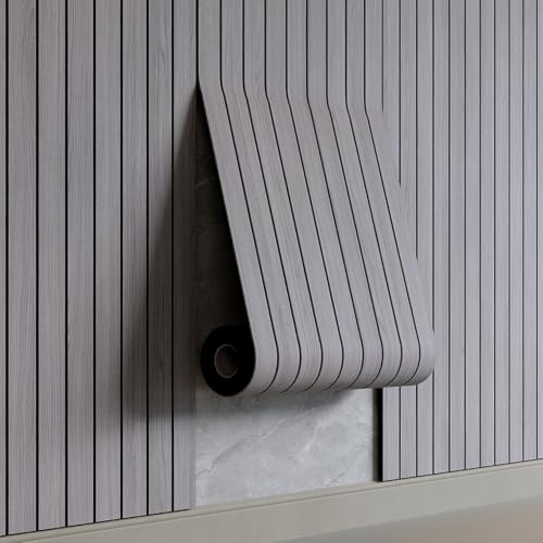 YU LI 3DH Peel and Stick PVC Slat Wall Panel 118"x15.75" Self-Adhesive Thick Faux Grey Wood Grain Wallpaper Panel 3D Soundproof Wall Panels for Walls & Ceilings - color: Gray, size: 15.8" x 118"