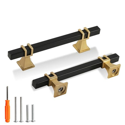Cabinet Pulls Matte Black and Gold Cabinet Handles, 10 Pack 3-3/4 Inch Kitchen Door Cupboard Wardrobe Drawer Handles, Cabinet Hardware Bar Drawer Pulls, 96mm Hole Centers - color: Black and Gold, size: 3-3/4 inch Hole Centers Pull