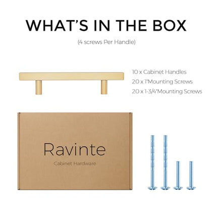 Ravinte Champagne Gold Handles Square Cabinet Hardware 4 Inch 10 Pack - size: 4" Hole Center