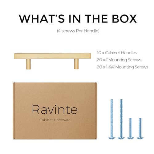 Ravinte Champagne Gold Handles Square Cabinet Hardware 3-3/4 Inch 10 Pack - size: 3-3/4" Hole Center