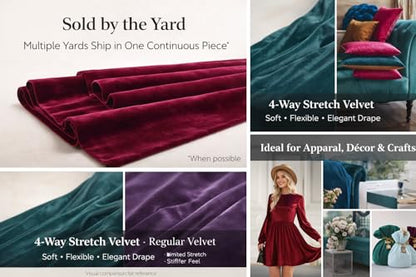 Burgundy – Luxury 4-Way Stretch Velvet Fabric by Valentina Textile Inc – 58” Wide Soft Stretch Velvet for Sewing, Apparel & Upholstery (1 Yard) - color: Burgundy, size: 1 Yard