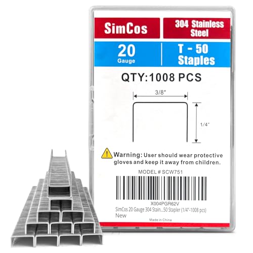 20 Gauge 304 Stainless Steel T/50 Staples, 3/8" Crown,1/4" Leg - size: 1/4"--1008 pcs