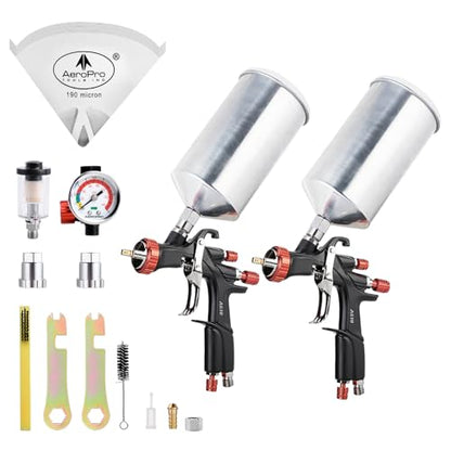 AEROPRO Tools R500 LVLP Double Air Spray Gun Kit with 1000cc Aluminum Cup - size: A610 Double Spray Gun Kit