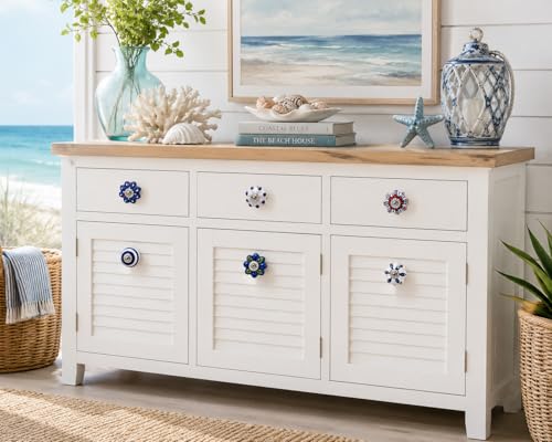 JGARTS Set of 25 Hand Painted Ceramic Cabinet Knobs Blue and White Decorative Drawer Pulls for Dresser, Kitchen Cabinets, Wardrobe, Cupboard, Furniture & Home Decor