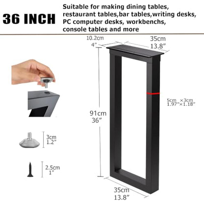 36 Inch Metal Bar Table Legs, Heavy Duty Steel Dining Table Legs with Adjustable Feet, Easy to Install, Black, Set of 2 for Workbench, DIY Furniture,36 inch Height x 13.8 inch Wide - size: H36"x W13.8" U Shape
