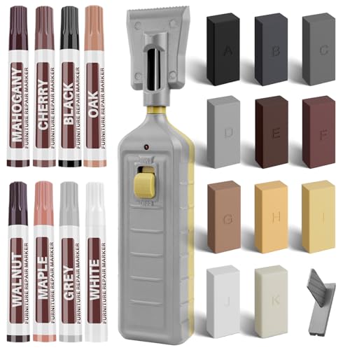 Laminate Floor Repair Kit, Wood Furniture Repair Kit with 11 Colors Hardwood Floor Wax and 8 Colors Furniture Markers, Vinyl Linoleum Floor Repair kit Covers Scratches, Stains, Hole, Cracks - color: C-11 Colors