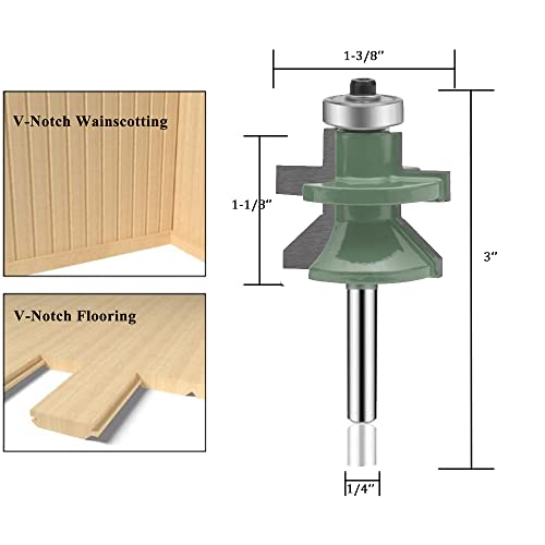 OLETBE Tongue and Groove Flooring Router Bit Set 1/4-Inch Shank 2 PCS Woodwork, V-Notch Wainscotting and Flooring Matched Woodworking Cabinet Router Bits Sets with Edge Banding(4)
