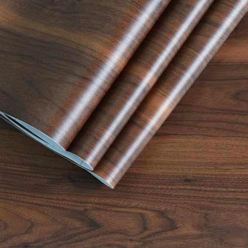 JSEVEM Walnut Wood Contact Paper Dark Brown Peel and Stick Wallpaper Waterproof Removable Grain Contact Paper for Countertops Cabinet Table Self Adhesive Thicken Textured Vinyl Wrap 48" x 354" - color: Brown, size: 48" x 354"