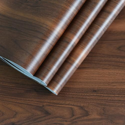 JSEVEM Walnut Wood Contact Paper Dark Brown Peel and Stick Wallpaper Waterproof Removable Grain Contact Paper for Countertops Cabinet Table Self Adhesive Thicken Textured Vinyl Wrap 16"×354" - color: Brown, size: 16" x 354"