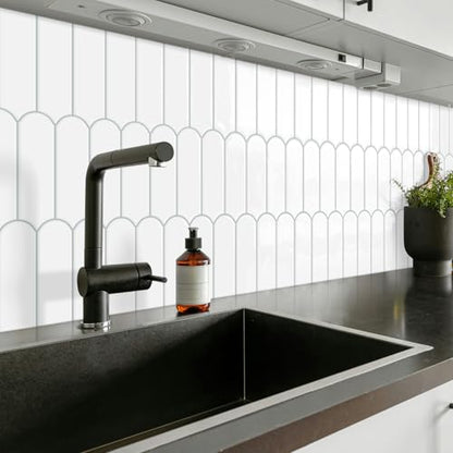 White Peel and Stick Backsplash Self Adhesive Wall Tiles 10-Sheet - color: White