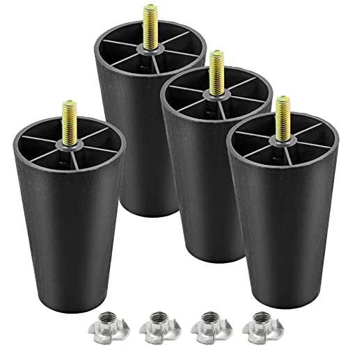 4pcs Plastic Furniture Legs 4" with T-Nuts, M8-1.25 Thread Bolt - size: 4 Inch, M8-1.25 Metric Thread Bolts