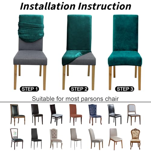 Velvet Dining Chair Covers,Dining Room Chair Covers Set of 6 - color: Velvet Green, size: 6