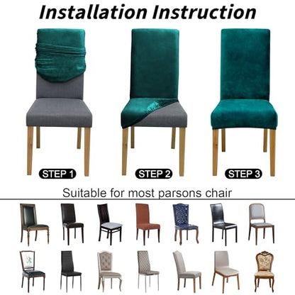 Velvet Dining Chair Covers,Dining Room Chair Covers Set of 6 - color: Velvet Green, size: 6