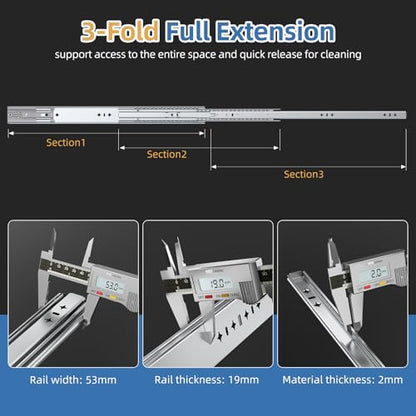 Furniware 1 Pair 24 Inch 265 lb Load Capacity Soft Close Drawer Slides - size: 24 Inch, style: Load:265 lb (Soft Close Without lock) -W:53mm